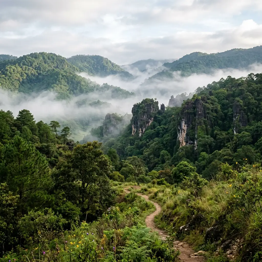 Paisaje montañoso de los Altos de Chiapas con terreno kárstico