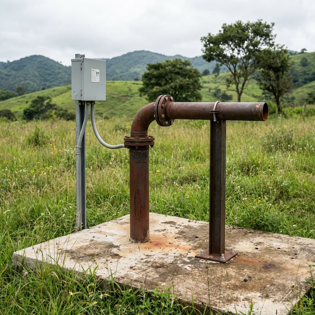 Pozo de agua en buen estado con equipo de mantenimiento